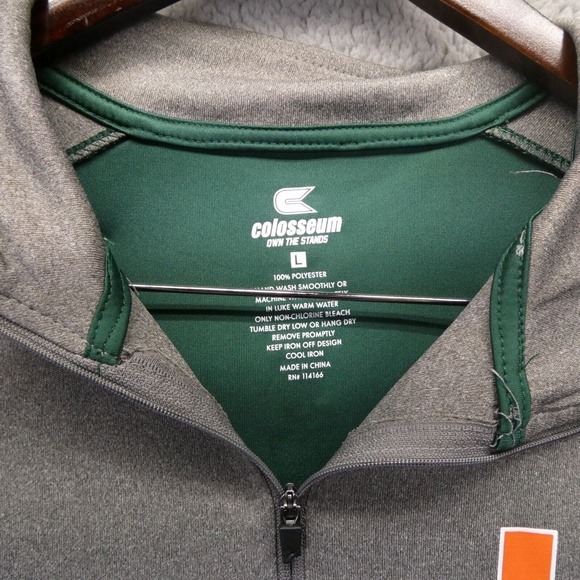 Miami Hurricanes Colosseum Quarter Zip Long Sleeve Pullover Men Large Silver/Gre - Picture 2 of 11